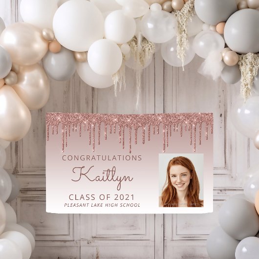 Banderoles Rose photo personnalisé Gold Parties scintillant d