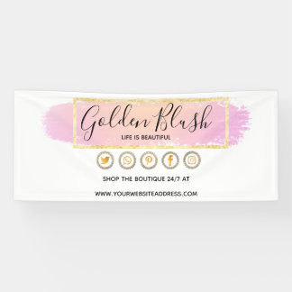 Banderoles Rose Poudré Aquarelle & Géométrique Moderne Doré É