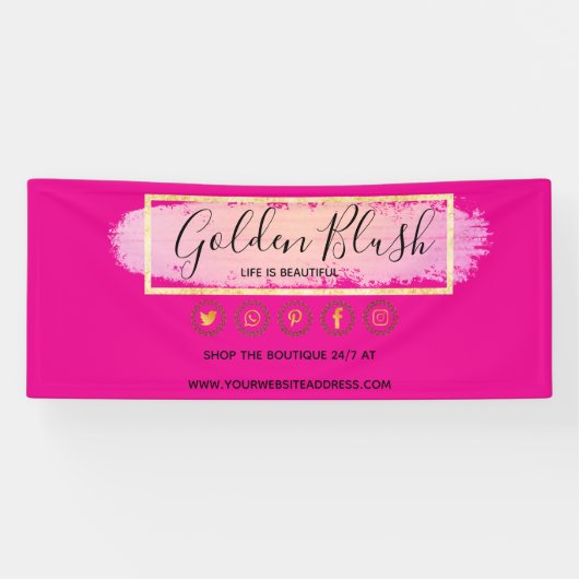 Banderoles Rose Poudré Aquarelle & Géométrique Moderne Doré É (Horizontal)