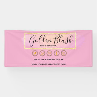 Banderoles Rose Poudré Aquarelle & Géométrique Moderne Doré É