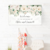 Banderoles Rose rose blanche Mariage Floral Bienvenue (En situation)