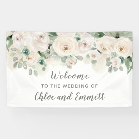 Banderoles Rose rose blanche Mariage Floral Bienvenue (Horizontal)