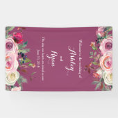 Banderoles Rose rose violet Mariage Floral Bienvenue (Horizontal)