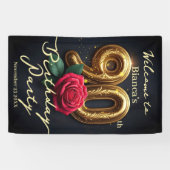 Banderoles Rose rouge dorée glamour Anniversaire 90e Bienvenu (Horizontal)