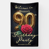 Banderoles Rose rouge dorée glamour Anniversaire 90e Bienvenu (Verticale)