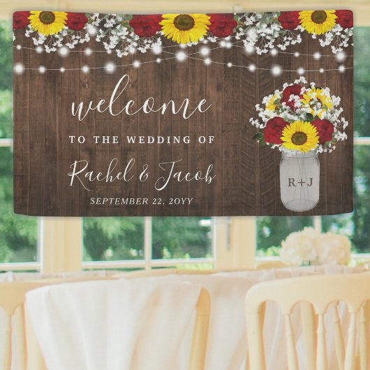 Banderoles Rose Rustique Tournesols Jar String Mariage