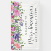 Banderoles Rose violet fleuri 80e anniversaire fête Bienvenue (Vertical)