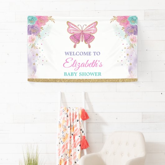 Banderoles Rose violet Turquoise papillon Filles Anniversaire (En situation)