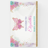 Banderoles Rose violet Turquoise papillon Filles Anniversaire (Vertical)