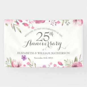 Banderoles Roses aquarelles 25e anniversaire de mariage