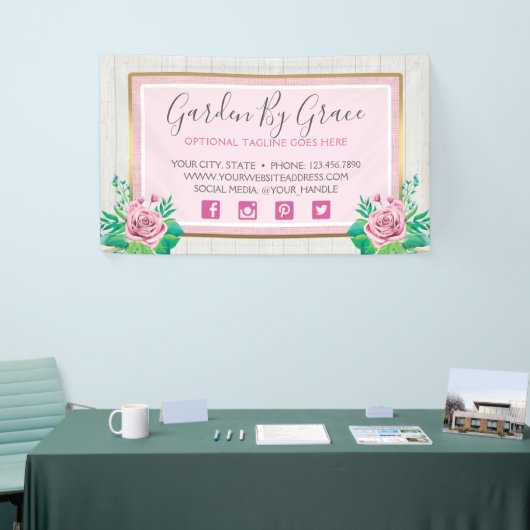 Banderoles Roses d'aquarelle et chalet rustique en bois Chic (Salon professionnel)