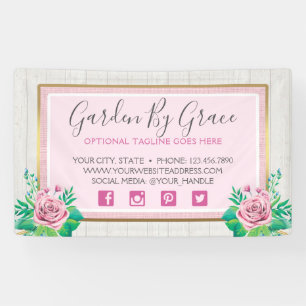 Banderoles Roses d'aquarelle et chalet rustique en bois Chic 