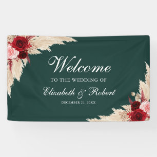 Banderoles Roses de Bourgogne Vert Émeraude Bienvenue Mariage