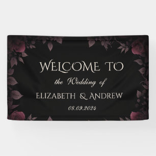 Banderoles Roses Élégantes Sombre Bourgogne Mariage Noir