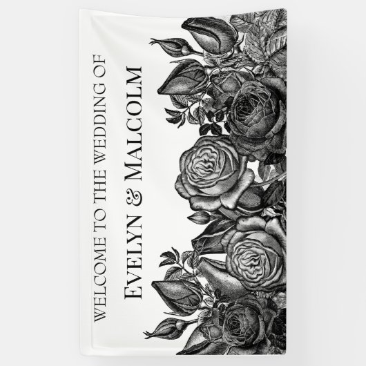 Banderoles Roses noires et blanches Mariage gothique (Vertical)