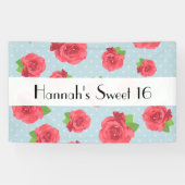 Banderoles Roses Rouges, Motif De Roses, Fleurs, Douces 16 (Horizontal)