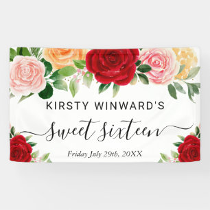 Banderoles Roses rouges orange aquarelle Sweet 16 Bienvenue