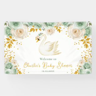 Banderoles Roses Swan Sage Green Gold Baby shower Bienvenue