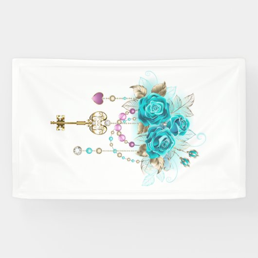 Banderoles Roses turquoise avec touches (Horizontal)