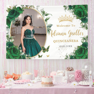 Banderoles Roses Vert Émeraude Fleurs Quinceañera Photo