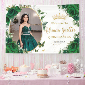 Banderoles Roses Vert Émeraude Floral Quinceañera Photo
