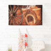 Banderoles Roue en Wagon Rustique Horseshoes Style Occidental (En situation)