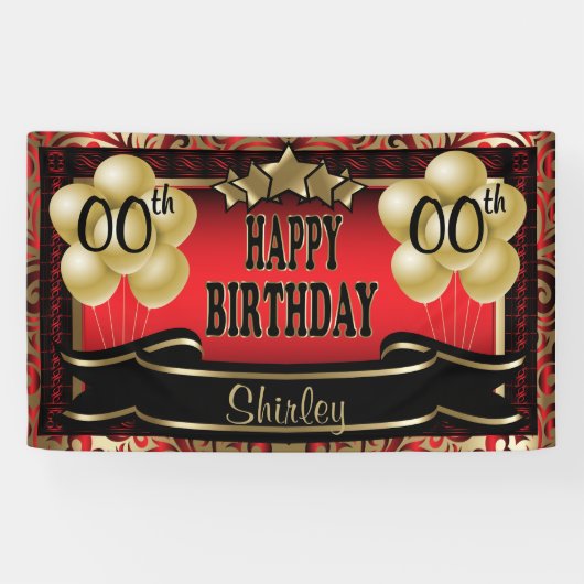 Banderoles Rouge et or Abstrait Joyeux 00e anniversaire (Horizontal)