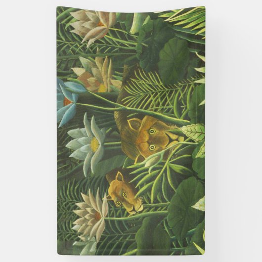 Banderoles Rousseau Tropical Jungle Lion Peinture (Vertical)