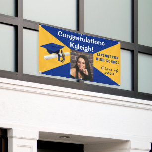 Banderoles Royal Blue and Gold Vinyl Graduation Photo