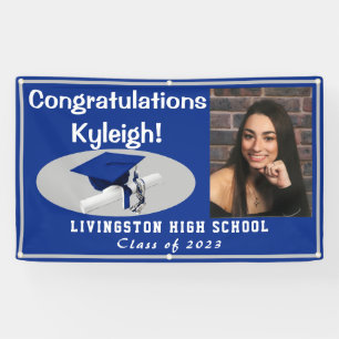 Banderoles Royal Blue, Gris Accent Vinyl Graduation Photo
