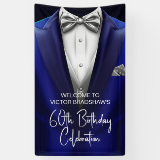 Banderoles Royal Blue Silver Tuxedo Anniversaire de Naissance