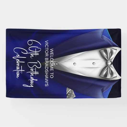 Banderoles Royal Blue Silver Tuxedo Birthday Party Welcome  (Horizontal)