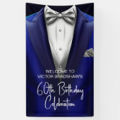 Banderoles Royal Blue Silver Tuxedo Birthday Party Welcome  (Vertical)