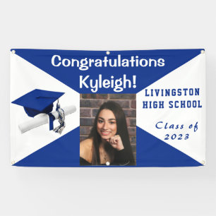 Banderoles Royal Blue & White Vinyl Graduation Photo
