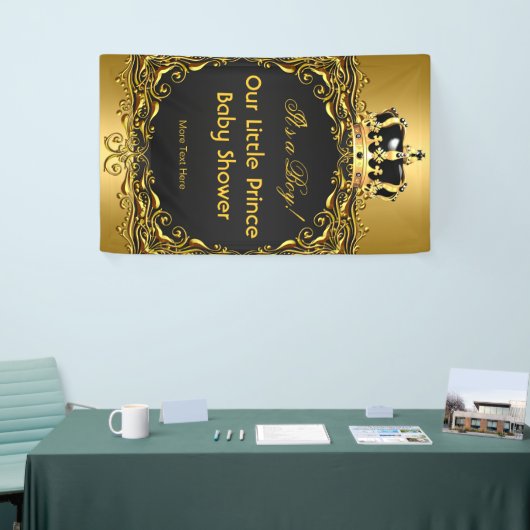 Banderoles Royal Gold Black Baby shower Couronne garçon (Salon professionnel)