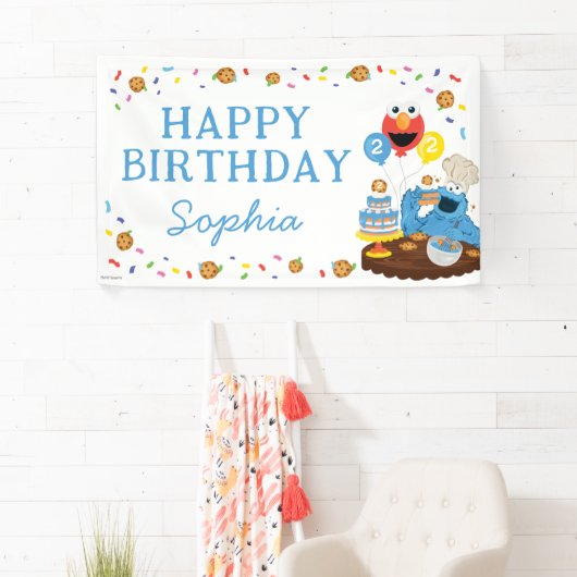 Banderoles Rue Sésame | Cookie Monster Joyeux anniversaire (En situation)