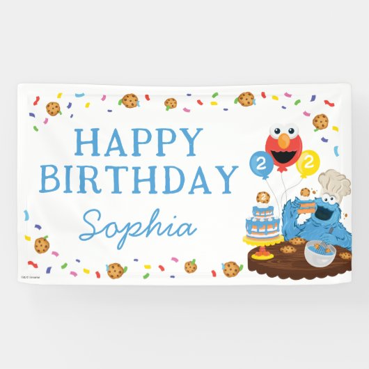 Banderoles Rue Sésame | Cookie Monster Joyeux anniversaire (Horizontal)