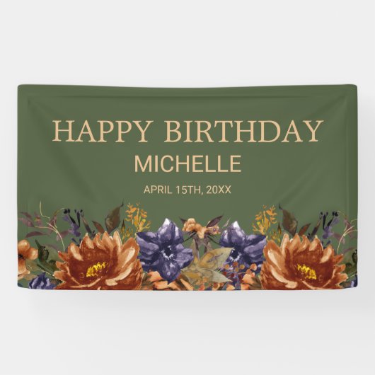 Banderoles Rust Orange Bleu Floral Vert Anniversaire Bienvenu (Horizontal)