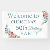 Banderoles Rustic Blue Floral 50e fête d'anniversaire Bienven (Horizontal)