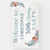 Banderoles Rustic Blue Floral 50e fête d'anniversaire Bienven (Vertical)