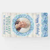 Banderoles Rustic Blue Hydrangea Photo 80e anniversaire (Horizontal)