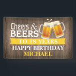 Banderoles Rustic Cheers and Beers Happy 18th Birthday Jaune<br><div class="desc">Rustic Cheers and Beers Happy 18th Birthday Banner Jaune. Pour plus de personnalisation,  cliquez sur le bouton "Customiser" et utilisez notre outil de conception pour modifier ce modèle.</div>