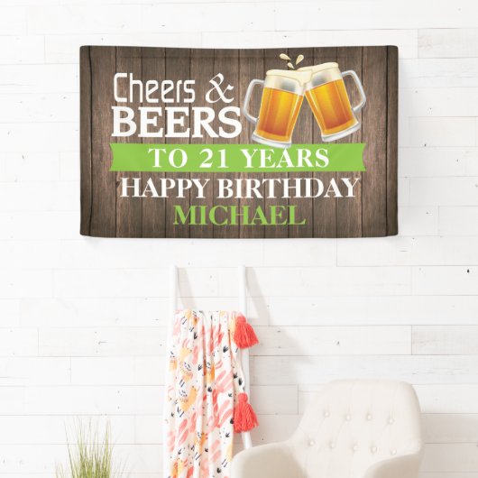 Banderoles Rustic Cheers and Beers Happy 21st Birthday Green (En situation)