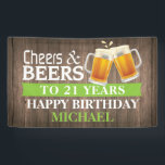 Banderoles Rustic Cheers and Beers Happy 21st Birthday Green<br><div class="desc">Rustic Cheers and Beers Happy 21st Birthday Banner Green. Pour plus de personnalisation,  cliquez sur le bouton "Customiser" et utilisez notre outil de conception pour modifier ce modèle.</div>