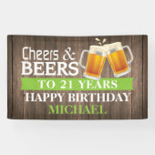 Banderoles Rustic Cheers and Beers Happy 21st Birthday Green (Horizontal)