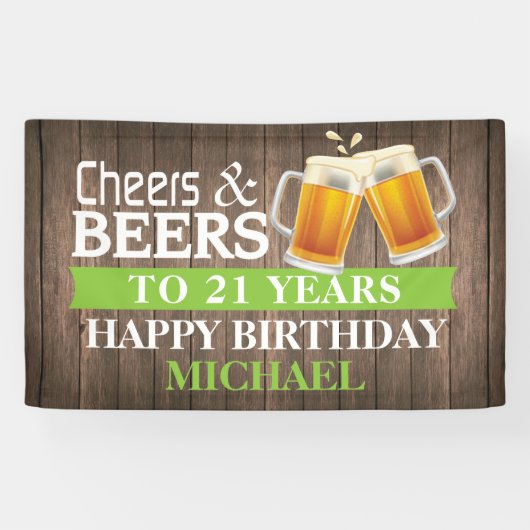 Banderoles Rustic Cheers and Beers Happy 21st Birthday Green (Horizontal)