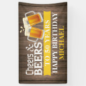 Banderoles Rustic Cheers and Beers Happy 50th Birthday Jaune (Vertical)