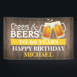 Banderoles Rustic Cheers and Beers Happy 60th Birthday Jaune<br><div class="desc">Rustic Cheers and Beers Happy 60th Birthday Banner Jaune. Pour plus de personnalisation,  cliquez sur le bouton "Customiser" et utilisez notre outil de conception pour modifier ce modèle.</div>