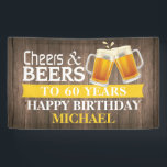 Banderoles Rustic Cheers and Beers Happy 60th Birthday Jaune<br><div class="desc">Rustic Cheers and Beers Happy 60th Birthday Banner Jaune. Pour plus de personnalisation,  cliquez sur le bouton "Customiser" et utilisez notre outil de conception pour modifier ce modèle.</div>