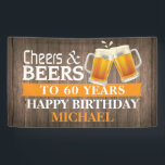 Banderoles Rustic Cheers and Beers Happy 60th Birthday Orange<br><div class="desc">Rustic Cheers and Beers Happy 60th Birthday Banner Orange. Pour plus de personnalisation,  cliquez sur le bouton "Customiser" et utilisez notre outil de conception pour modifier ce modèle.</div>
